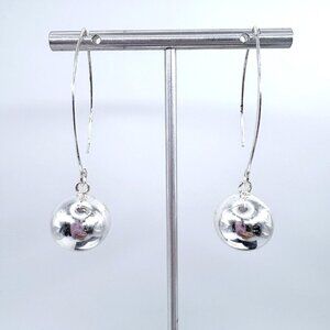 VTG Sterling Silver 925 Ball Bead Design Dangle Earrings Size 2" Length